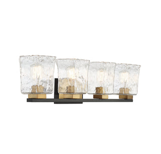 Sidney Four Light Bathroom Vanity in Matte Black with Warm Brass Accents