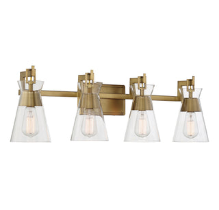 Lakewood Four Light Bathroom Vanity in Warm Brass