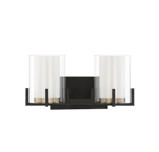 Eaton Two Light Bathroom Vanity in Matte Black with Warm Brass Accents