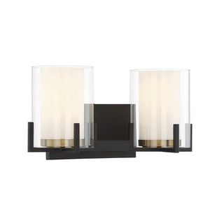 Eaton Two Light Bathroom Vanity in Matte Black with Warm Brass Accents