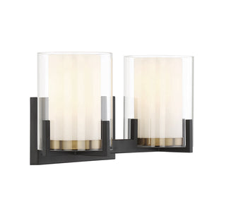 Eaton Two Light Bathroom Vanity in Matte Black with Warm Brass Accents