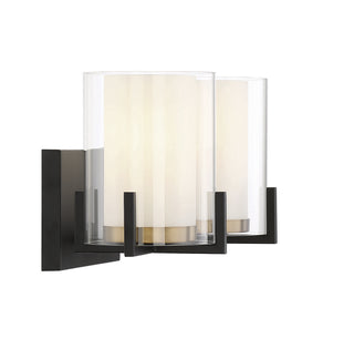 Eaton Two Light Bathroom Vanity in Matte Black with Warm Brass Accents