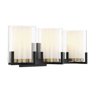Eaton Three Light Bathroom Vanity in Matte Black with Warm Brass Accents