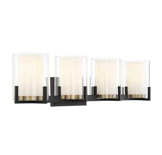 Eaton Four Light Bathroom Vanity in Matte Black with Warm Brass Accents