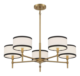 Five Light Chandelier in Natural Brass
