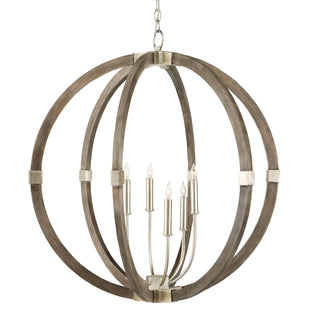 Bastian Six Light Chandelier in Chateau Gray/Contemporary Silver Leaf