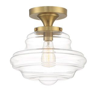 One Light Semi-Flush Mount in Natural Brass