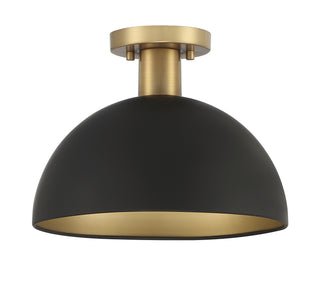 One Light Semi-Flush Mount in Matte Black with Natural Brass