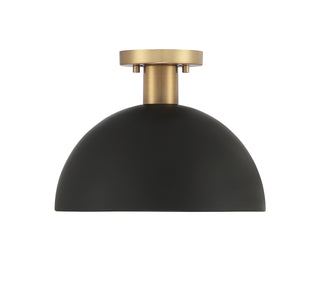 One Light Semi-Flush Mount in Matte Black with Natural Brass