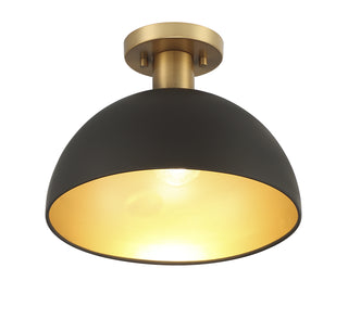 One Light Semi-Flush Mount in Matte Black with Natural Brass