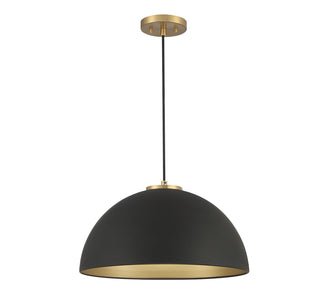 One Light Pendant in Matte Black with Natural Brass