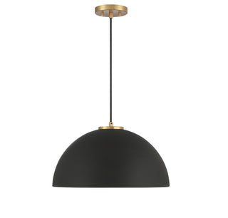 One Light Pendant in Matte Black with Natural Brass