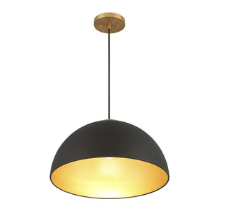 One Light Pendant in Matte Black with Natural Brass