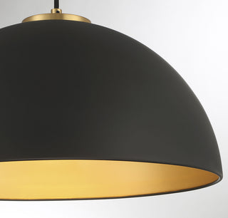 One Light Pendant in Matte Black with Natural Brass