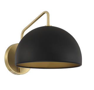 One Light Wall Sconce in Matte Black with Natural Brass