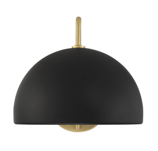 One Light Wall Sconce in Matte Black with Natural Brass