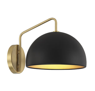 One Light Wall Sconce in Matte Black with Natural Brass