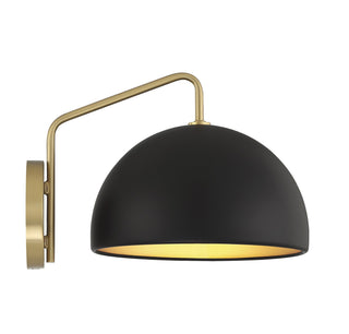 One Light Wall Sconce in Matte Black with Natural Brass