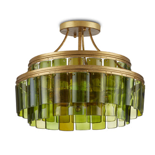 Vintner Three Light Semi-Flush Mount in Green/Contemporary Gold Leaf