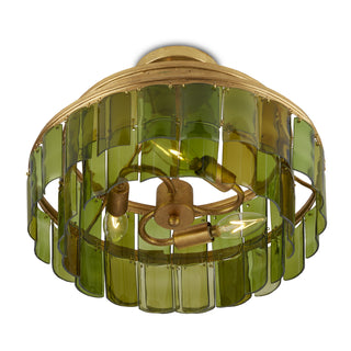 Vintner Three Light Semi-Flush Mount in Green/Contemporary Gold Leaf