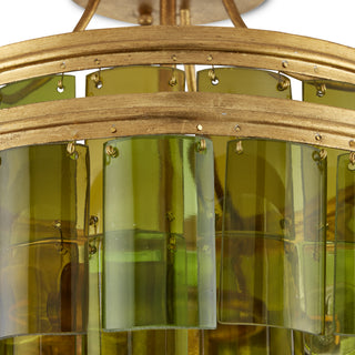 Vintner Three Light Semi-Flush Mount in Green/Contemporary Gold Leaf