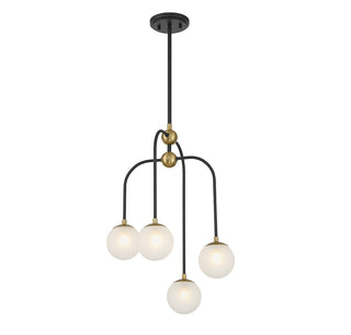 Couplet Four Light Chandelier in Matte Black with Warm Brass