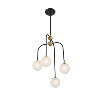 Couplet Four Light Chandelier in Matte Black with Warm Brass