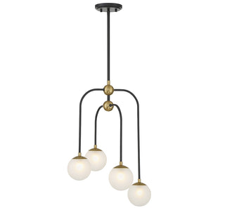 Couplet Four Light Chandelier in Matte Black with Warm Brass
