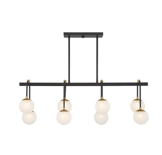 Couplet Eight Light Linear Chandelier in Matte Black with Warm Brass