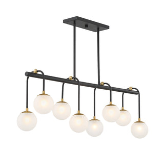 Couplet Eight Light Linear Chandelier in Matte Black with Warm Brass