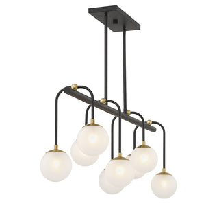 Couplet Eight Light Linear Chandelier in Matte Black with Warm Brass