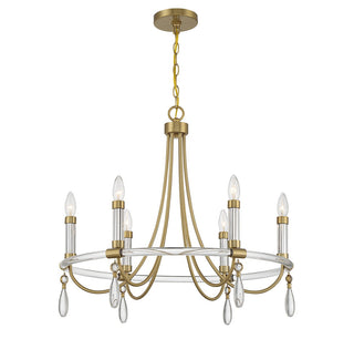 Mayfair Six Light Chandelier in Warm Brass and Chrome