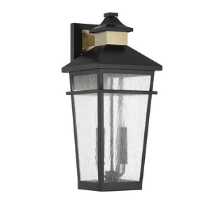 Kingsley Two Light Outdoor Wall Lantern in Matte Black with Warm Brass