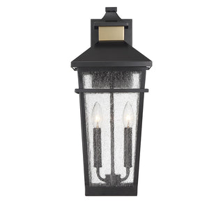 Kingsley Two Light Outdoor Wall Lantern in Matte Black with Warm Brass