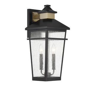 Kingsley Two Light Outdoor Wall Lantern in Matte Black with Warm Brass