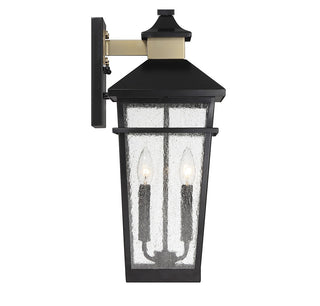 Kingsley Two Light Outdoor Wall Lantern in Matte Black with Warm Brass