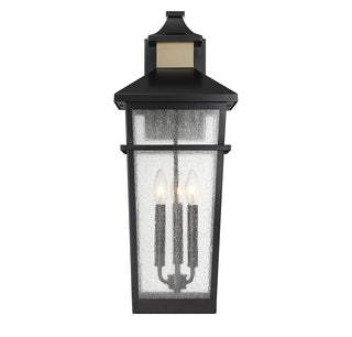 Kingsley Three Light Outdoor Wall Lantern in Matte Black with Warm Brass