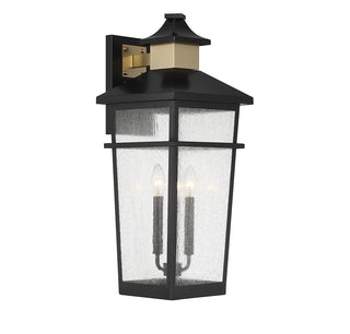Kingsley Three Light Outdoor Wall Lantern in Matte Black with Warm Brass