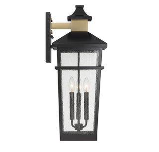 Kingsley Three Light Outdoor Wall Lantern in Matte Black with Warm Brass