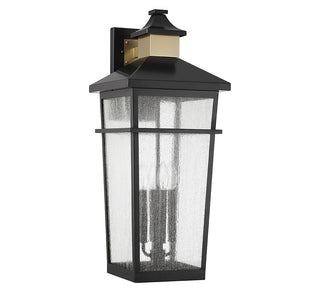 Kingsley Four Light Outdoor Wall Lantern in Matte Black with Warm Brass