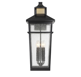 Kingsley Four Light Outdoor Wall Lantern in Matte Black with Warm Brass