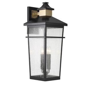Kingsley Four Light Outdoor Wall Lantern in Matte Black with Warm Brass