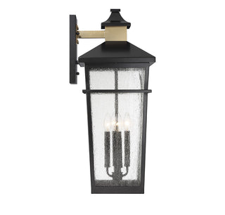 Kingsley Four Light Outdoor Wall Lantern in Matte Black with Warm Brass
