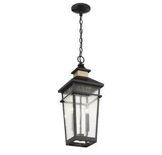 Kingsley Two Light Outdoor Hanging Lantern in Matte Black with Warm Brass