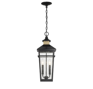 Kingsley Two Light Outdoor Hanging Lantern in Matte Black with Warm Brass