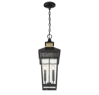 Kingsley Two Light Outdoor Hanging Lantern in Matte Black with Warm Brass