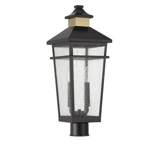 Kingsley Two Light Outdoor Post Lantern in Matte Black with Warm Brass