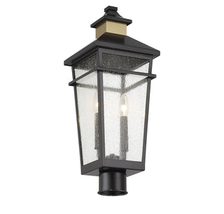 Kingsley Two Light Outdoor Post Lantern in Matte Black with Warm Brass