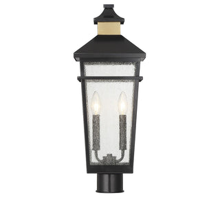 Kingsley Two Light Outdoor Post Lantern in Matte Black with Warm Brass