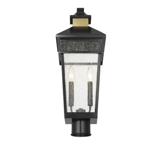 Kingsley Two Light Outdoor Post Lantern in Matte Black with Warm Brass